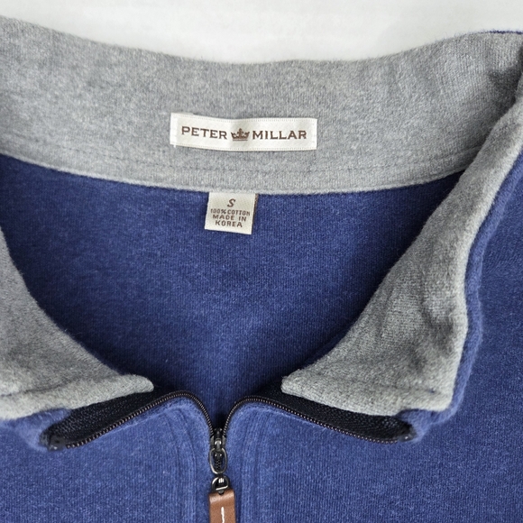 Peter Millar Mens Quarter Zip Pullover Sweater Size S Navy Blue 100% Cotton - Picture 5 of 10